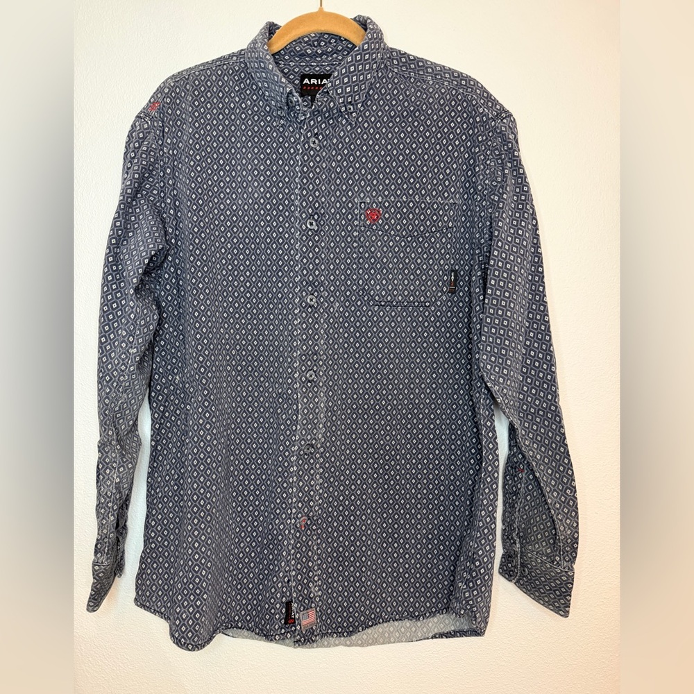 Ariat FR Flame Resistant Long Sleeve Button Down Work Shirt Blue Men’s Large